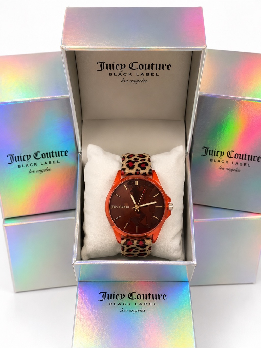 NWT JUICY COUTURE Y2K BLACK LABEL WATCH CHEETAH AND TANK FLAMINGO PINK
